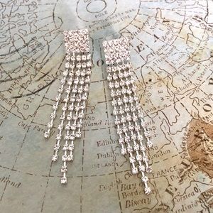 Rhinestone fringe earring dangle strand long